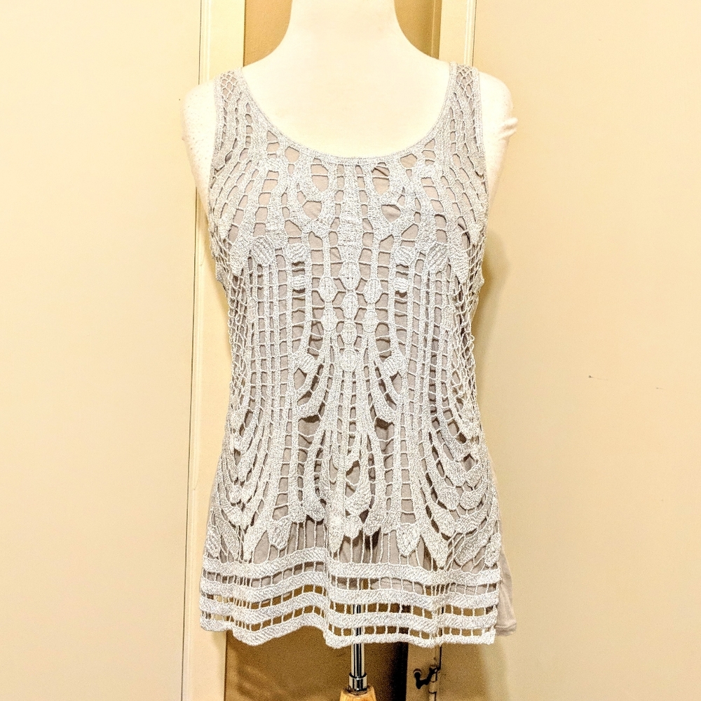$15 EXPRESS silver and gray knit blouse - Picture 2 of 7